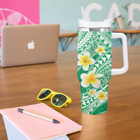 Plumeria Polynesian Green Glitter Pattern Tumbler With Handle