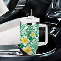 Plumeria Polynesian Green Glitter Pattern Tumbler With Handle
