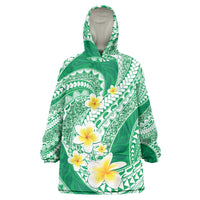 Plumeria Polynesian Green Glitter Pattern Wearable Blanket Hoodie