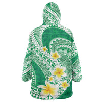 Plumeria Polynesian Green Glitter Pattern Wearable Blanket Hoodie