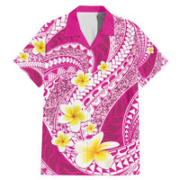 Plumeria Polynesian Pink Glitter Pattern Family Matching Mermaid Dress and Hawaiian Shirt
