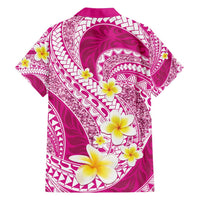 Plumeria Polynesian Pink Glitter Pattern Family Matching Puletasi and Hawaiian Shirt