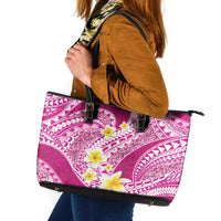 Plumeria Polynesian Pink Glitter Pattern Leather Tote Bag