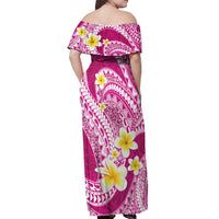 Plumeria Polynesian Pink Glitter Pattern Off Shoulder Maxi Dress