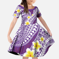 Plumeria Polynesian Purple Glitter Pattern Family Matching Off The Shoulder Long Sleeve Dress and Hawaiian Shirt