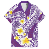 Plumeria Polynesian Purple Glitter Pattern Family Matching Off Shoulder Maxi Dress and Hawaiian Shirt