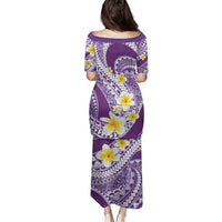 Plumeria Polynesian Purple Glitter Pattern Family Matching Puletasi and Hawaiian Shirt