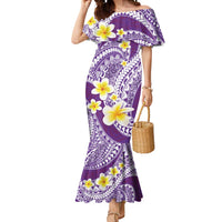 Plumeria Polynesian Purple Glitter Pattern Mermaid Dress