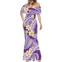 Plumeria Polynesian Purple Glitter Pattern Mermaid Dress