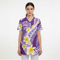 Plumeria Polynesian Purple Glitter Pattern Scrub Top - Polynesian Pride