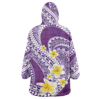 Plumeria Polynesian Purple Glitter Pattern Wearable Blanket Hoodie