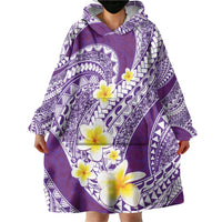 Plumeria Polynesian Purple Glitter Pattern Wearable Blanket Hoodie