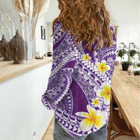 Plumeria Polynesian Purple Glitter Pattern Women Casual Shirt