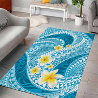 Plumeria Polynesian Sky Blue Glitter Pattern Area Rug