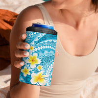 Plumeria Polynesian Sky Blue Glitter Pattern 4 in 1 Can Cooler Tumbler