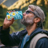 Plumeria Polynesian Sky Blue Glitter Pattern 4 in 1 Can Cooler Tumbler