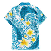 Plumeria Polynesian Sky Blue Glitter Pattern Family Matching Mermaid Dress and Hawaiian Shirt