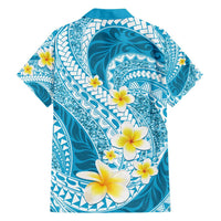 Plumeria Polynesian Sky Blue Glitter Pattern Family Matching Summer Maxi Dress and Hawaiian Shirt