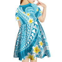 Plumeria Polynesian Sky Blue Glitter Pattern Kid Short Sleeve Dress