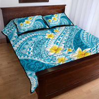 Plumeria Polynesian Sky Blue Glitter Pattern Quilt Bed Set
