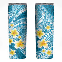 Plumeria Polynesian Sky Blue Glitter Pattern Skinny Tumbler