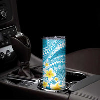 Plumeria Polynesian Sky Blue Glitter Pattern Skinny Tumbler