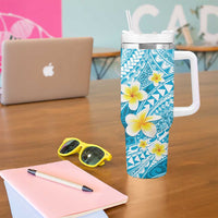 Plumeria Polynesian Sky Blue Glitter Pattern Tumbler With Handle