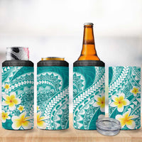 Plumeria Polynesian Teal Glitter Pattern 4 in 1 Can Cooler Tumbler