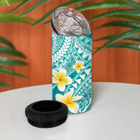 Plumeria Polynesian Teal Glitter Pattern 4 in 1 Can Cooler Tumbler