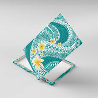 Plumeria Polynesian Teal Glitter Pattern Canvas Wall Art