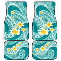 Plumeria Polynesian Teal Glitter Pattern Car Mats