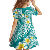 Plumeria Polynesian Teal Glitter Pattern Family Matching Short Sleeve Bodycon Dress and Hawaiian Shirt