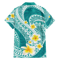 Plumeria Polynesian Teal Glitter Pattern Family Matching Tank Maxi Dress and Hawaiian Shirt