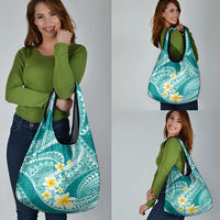 Plumeria Polynesian Teal Glitter Pattern Grocery Bag