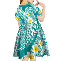 Plumeria Polynesian Teal Glitter Pattern Kid Short Sleeve Dress