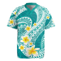 Plumeria Polynesian Teal Glitter Pattern Rugby Jersey