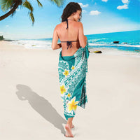 Plumeria Polynesian Teal Glitter Pattern Sarong
