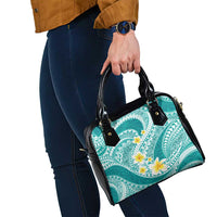 Plumeria Polynesian Teal Glitter Pattern Shoulder Handbag