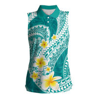 Plumeria Polynesian Teal Glitter Pattern Women Sleeveless Polo Shirt LT01 Female Teal - Polynesian Pride