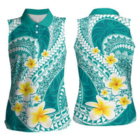 Plumeria Polynesian Teal Glitter Pattern Women Sleeveless Polo Shirt LT01 - Polynesian Pride