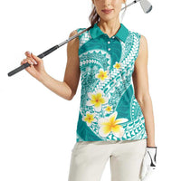 Plumeria Polynesian Teal Glitter Pattern Women Sleeveless Polo Shirt LT01 - Polynesian Pride