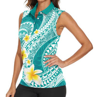 Plumeria Polynesian Teal Glitter Pattern Women Sleeveless Polo Shirt LT01 - Polynesian Pride
