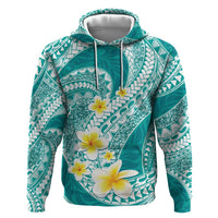 Plumeria Polynesian Teal Glitter Pattern Zip Hoodie