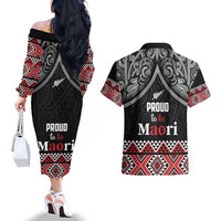Aotearoa Toitu Te Tiriti Waitangi Couples Matching Off The Shoulder Long Sleeve Dress and Hawaiian Shirt Proud To Be Maori