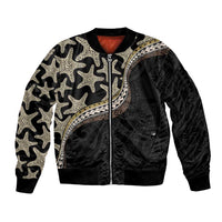 Beige Polynesian Starfish Unique Pattern Bomber Jacket