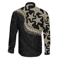 Beige Polynesian Starfish Unique Pattern Family Matching Puletasi and Hawaiian Shirt
