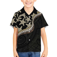 Beige Polynesian Starfish Unique Pattern Kid Hawaiian Shirt