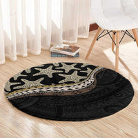 Beige Polynesian Starfish Unique Pattern Round Carpet