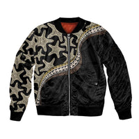 Beige Polynesian Starfish Unique Pattern Sleeve Zip Bomber Jacket LT01 Unisex Beige - Polynesian Pride