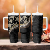 Beige Polynesian Starfish Unique Pattern Tumbler With Handle